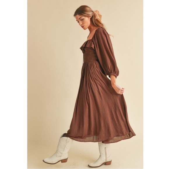 Elegant Brown Midi Dress - Picture 3 of 11